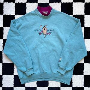 Top Stitch Blue Birdhouse Crewneck